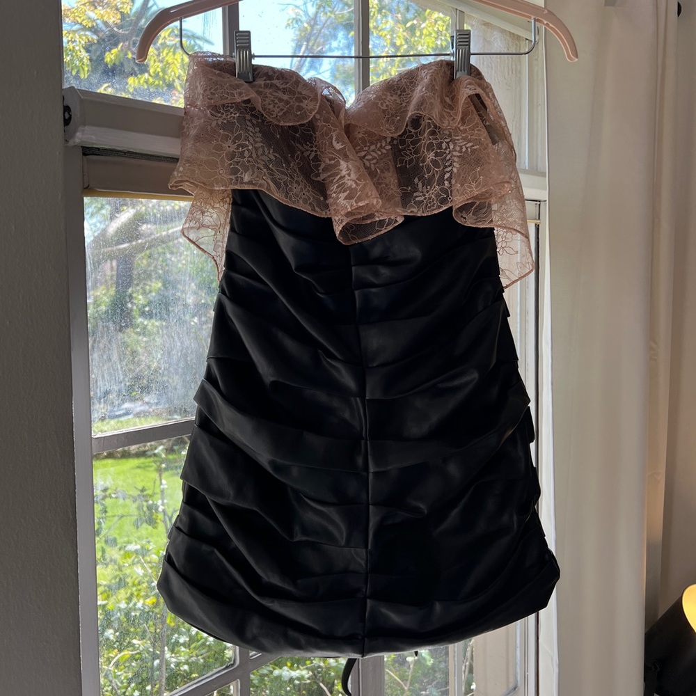 NWOT For Love & Lemons Afton Faux Leather Lace Mini Dress